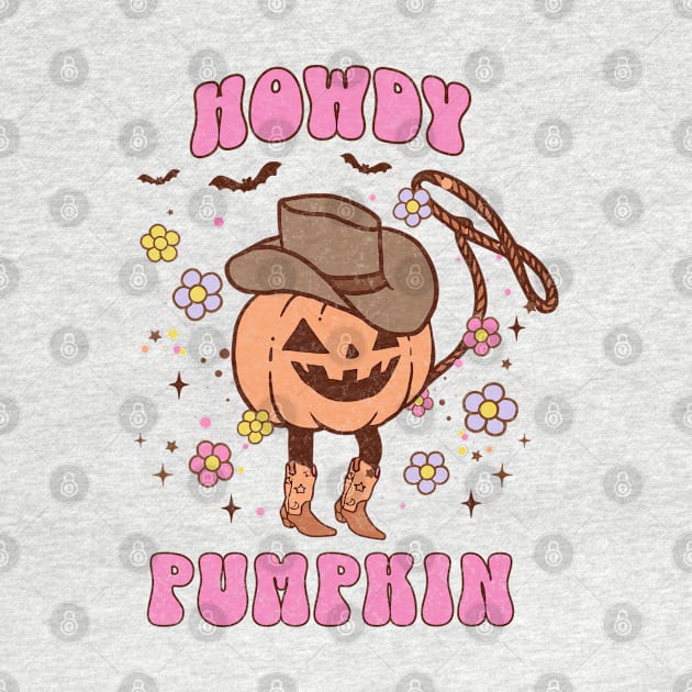 Western Halloween Howdy Pumpkin Pink Jack O Lantern Retro Cowboy by PUFFYP